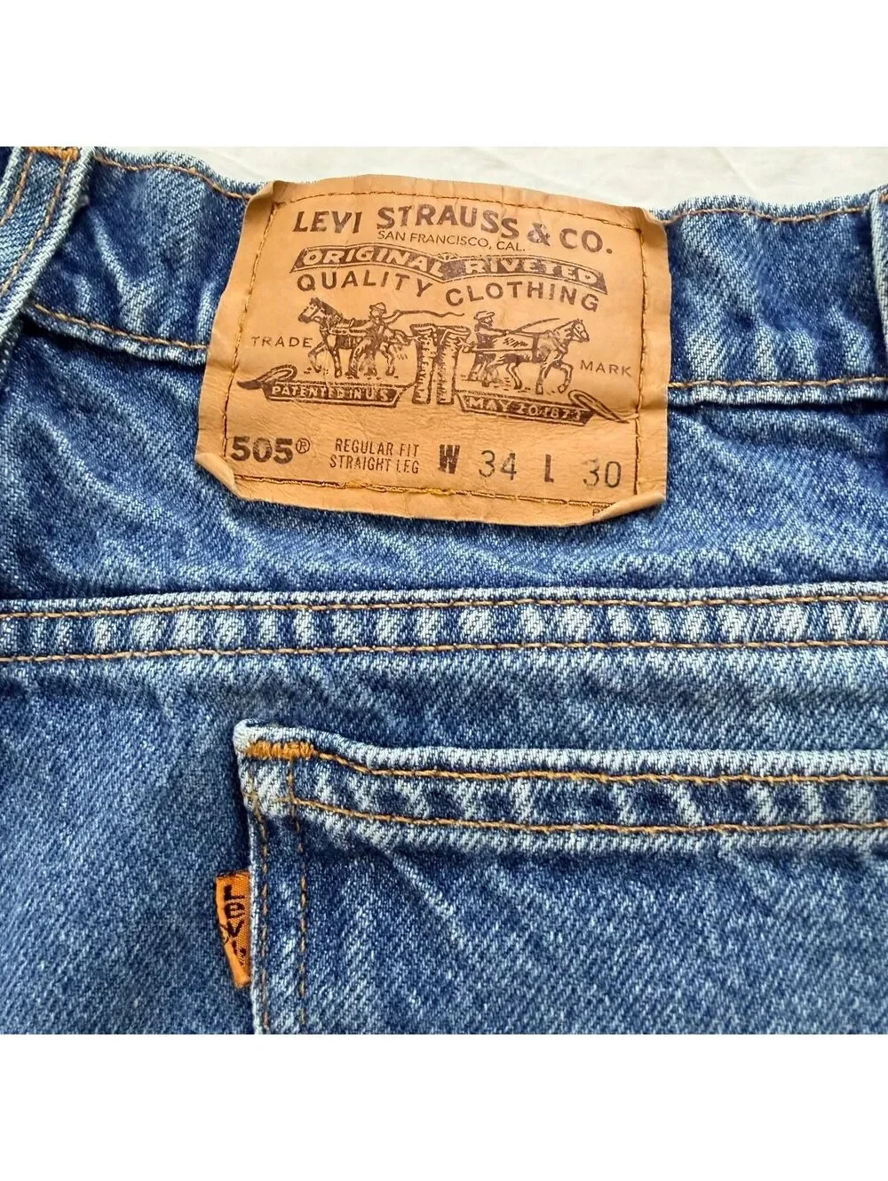 Vintage 1995 Levi's 505 Orange Tab Jeans Mens 34x30 Regular Straight Denim